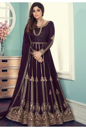 shamitta shetty purple georgette embroidered anarkali suit 8543