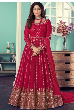 shamitta shetty rani pink georgette embroidered anarkali suit 8544