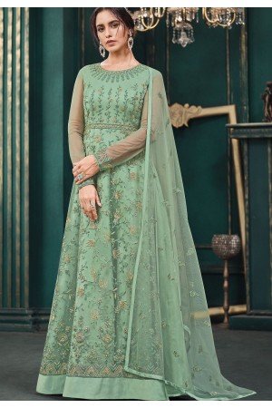 sky blue net embroidered floor length anarkali suit 3102