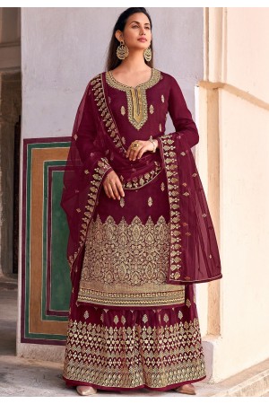 wine jacquard embroidered straight embroidered palazzo suit 30057