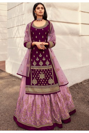 wine pink satin georgette lehenga style suit 7005