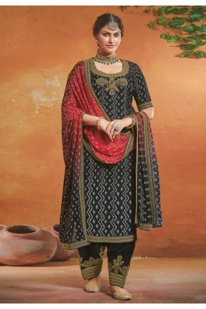 Black tussar silk kameez with pant 119933