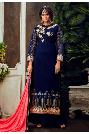 Blue georgette straight cut salwar suits 6506