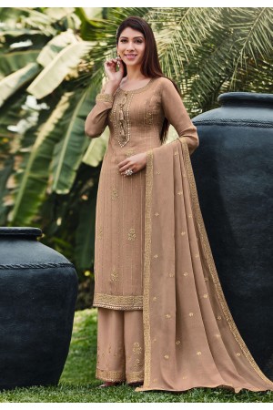 Brown chinon kameez with palazzo 5233