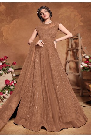 Brown net embroidered floor length anarkali suit 5109C