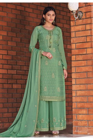 Green chinon palazzo suit 5232