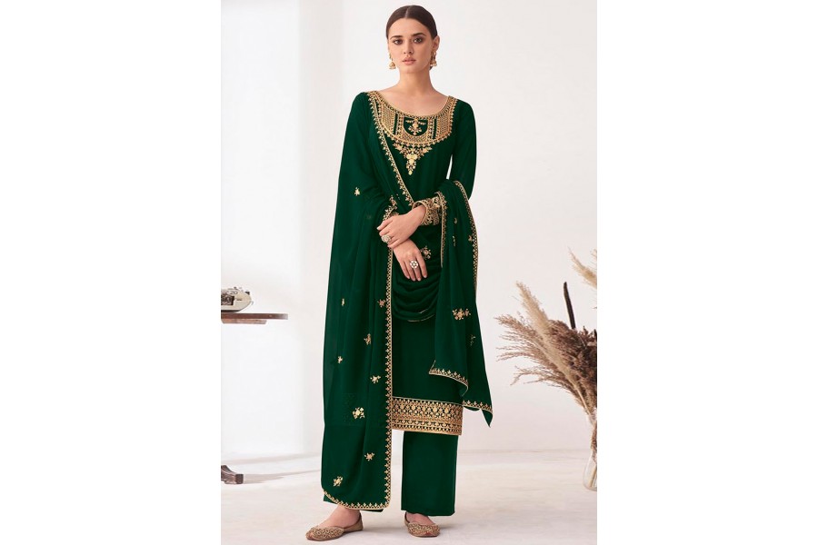 Green Faux Georgette Palazzo Straight main image 1