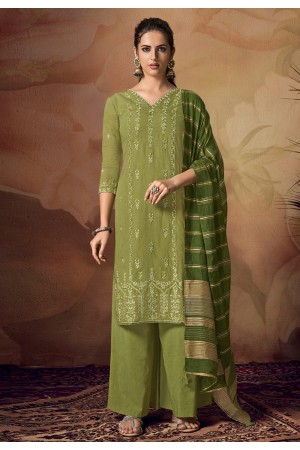 Green muslin kameez with palazzo 119365