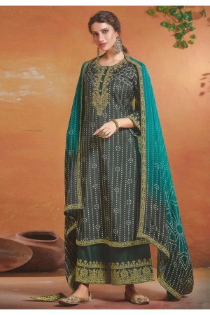 Grey tussar silk kameez with palazzo 119935