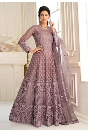 Light purple net embroidered long anarkali suit 107