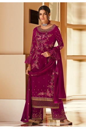 Magenta georgette palazzo suit with frill sleeve 522