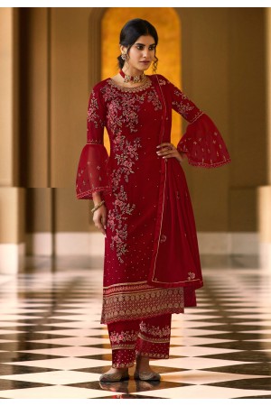 Maroon georgette palazzo suit with frill sleeve 525