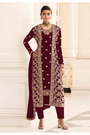 Maroon georgette pant style suit 8413B