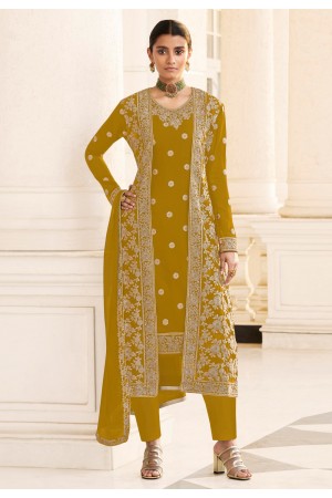 Mustard georgette pant style suit 8413D