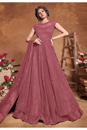 Pink net embroidered long anarkali suit 5109A