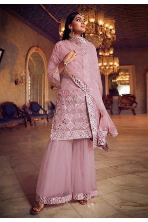 Pink organza mirror work sharara suit 5202