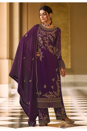 Purple georgette frill sleeve palazzo suit 526