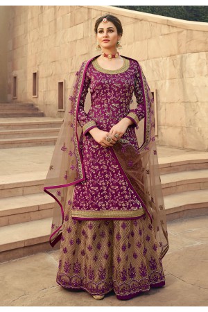 Purple jacquard silk embroidered kameez with palazzo 6702