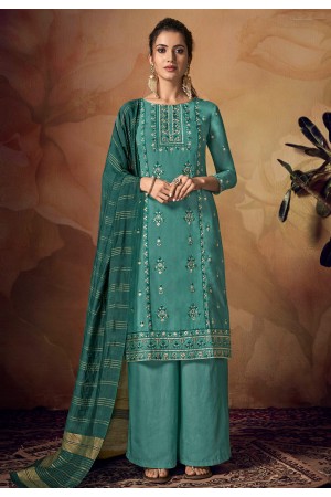 Sea green muslin kameez with palazzo 119363