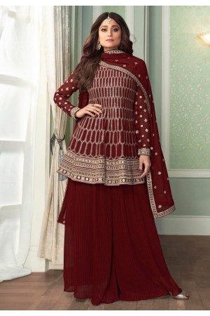 Shamita shetty maroon georgette kameez with palazzo 8412C