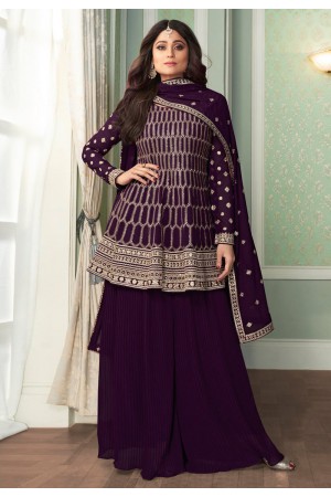 Shamita shetty purple georgette palazzo suit 8412