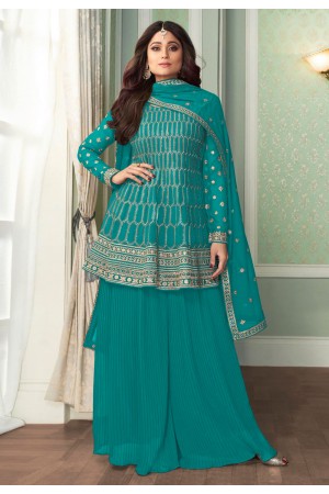 Shamita shetty turquoise georgette palazzo suit 8412B