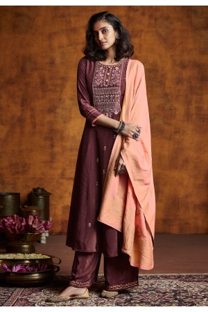 Wine silk palazzo suit 11