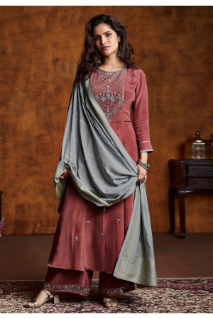 Wine silk palazzo suit 15