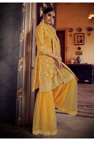 Yellow organza sharara suit 5203