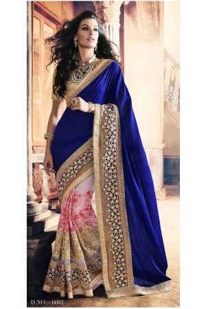 Party-wear-Blue-Pink-color-saree