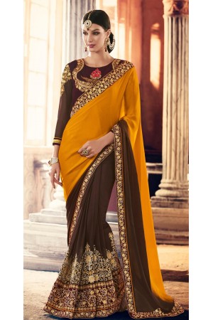 Party-wear-Mustard-Brown-color-saree