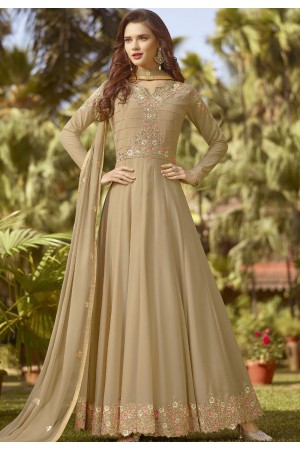 beige soft georgette long embroidered anarkali suit 20018