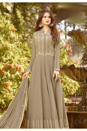 grey shade soft georgette long embroidered anarkali suit 20020