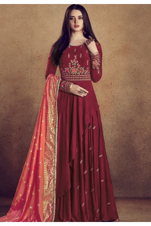 maroon rayon ready made anarkali gown style suit 5009c