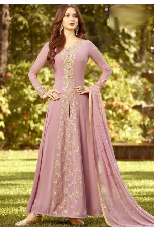 mauve soft georgette long embroidered trouser anarkali suit 20021