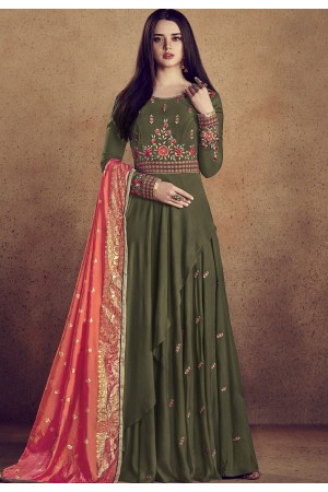 mehendi green rayon ready made anarkali gown style suit 5009e