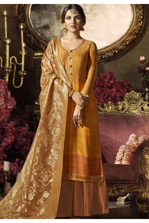 orange satin georgette digital printed sharara style pakistani suit 11042