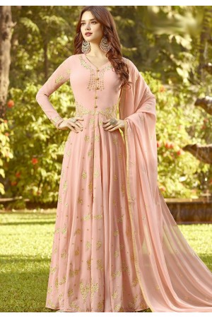 pink soft georgette long embroidered anarkali suit 20023