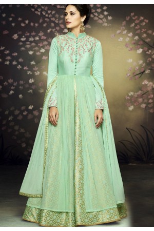 Georgette Pleated Style Anarkali Gown with Thread-Sequins Embroidery |  Exotic India Art