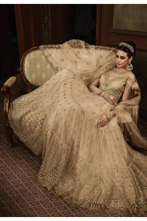 beige net embroidered floor length anarkali suit 15005