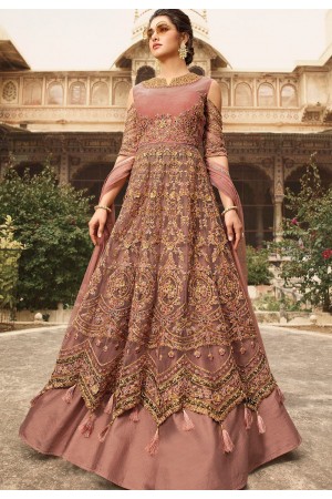 beige net embroidered lehenga style anarkali suit 5307