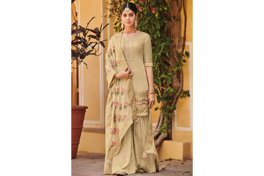 Sky Designer Pakistani Semi-Stitched Palazzo Suit With Embroidery Diamond Work