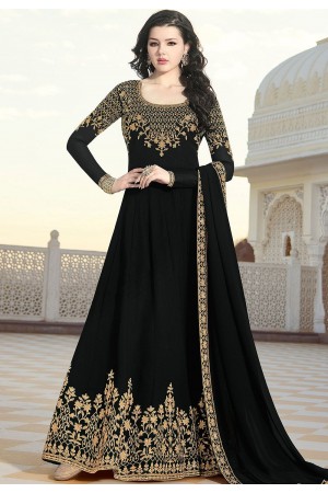 black georgette floor length embroidered anarkali suit 20037