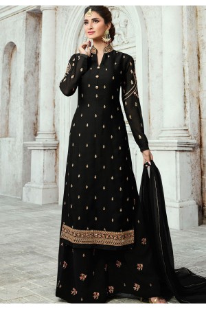 black satin georgette straight palazzo style suit 16103