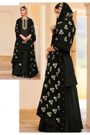 black silk embroidered palazzo style pakistani suit 55