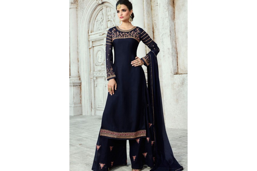 Royal Blue Pant style Straight Georgette