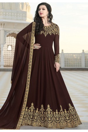 brown georgette floor length embroidered anarkali suit 20040