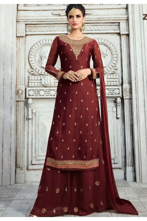 brown satin georgette straight palazzo style suit 16104