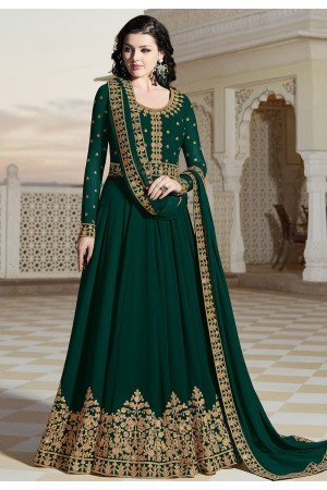 dark green georgette floor length embroidered anarkali suit 20039