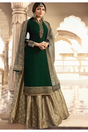 drashti dhami green grey satin georgette lehenga style suit 3302